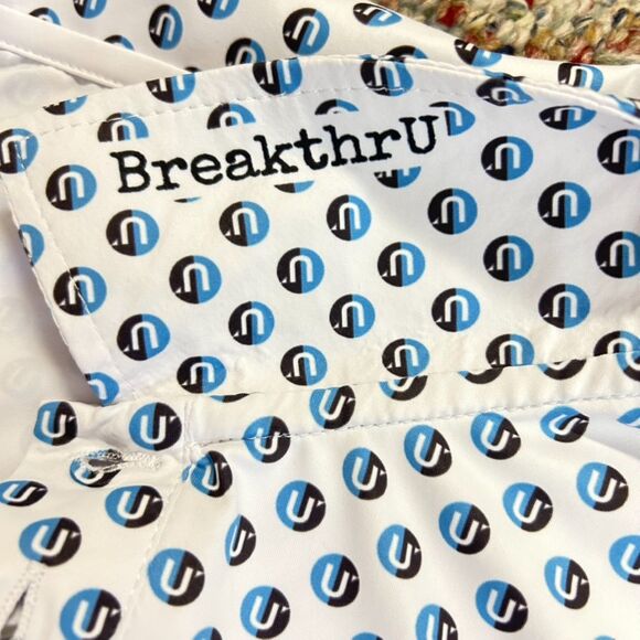 Old Fashioned Golf BreakthrU White Blue Black Geo Print Performance SS Polo Sz L - Picture 8 of 11